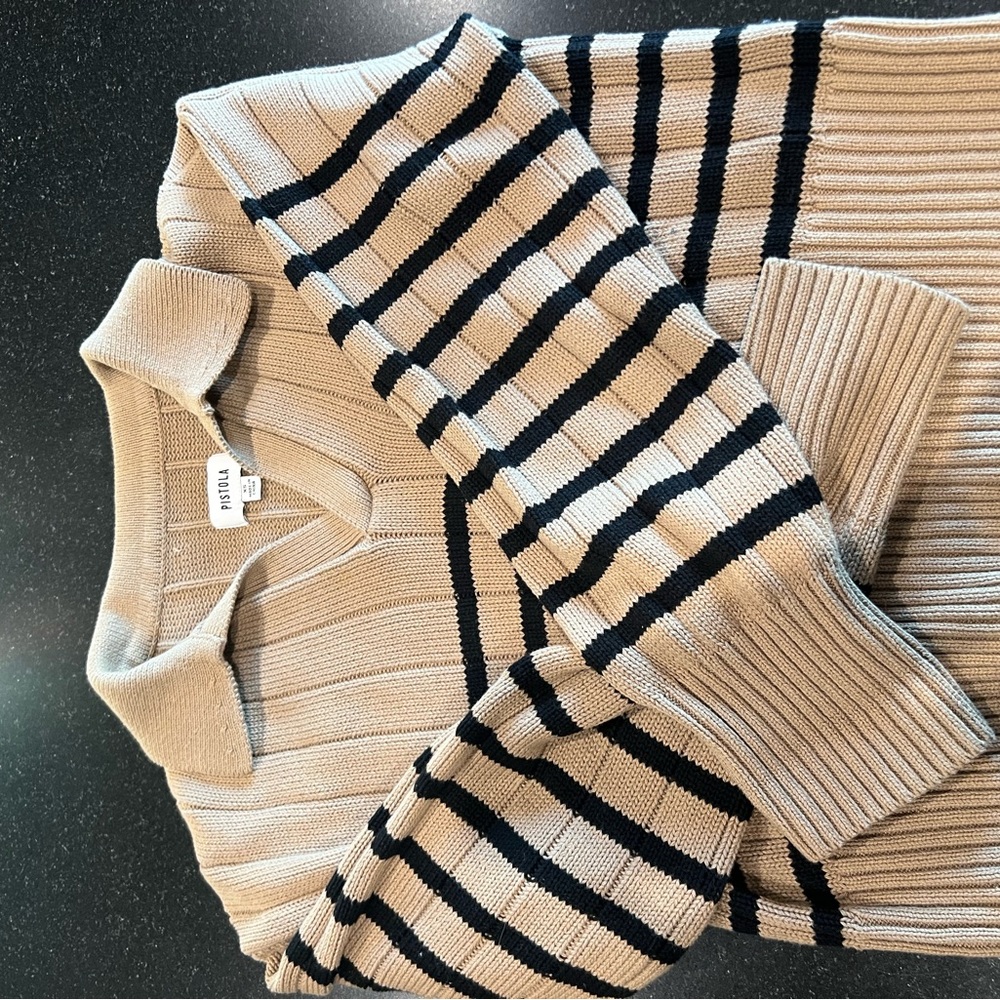 Pistola Tan and Black Ribbed Knit Sweater